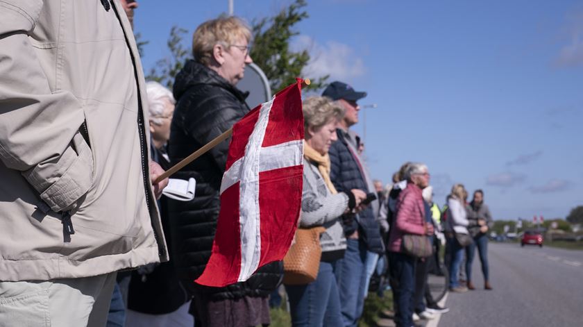 Manifestação na Dinamarca a pedir a reabertura da fronteira com a Alemanha. Foto: Claus Fisker/EPA