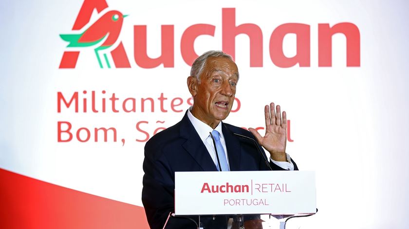 Marcelo Rebelo de Sousa em visita à nova sede da Auchan em Portugal. Foto: Antonio Pedro Santos/Lusa