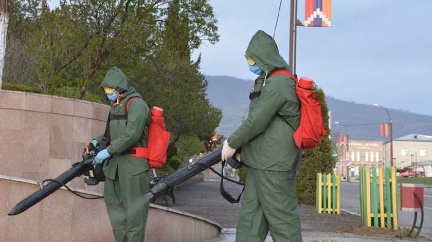 Desinfeção por causa do coronavírus em Nagorno-Karabakh. Foto: Facebook